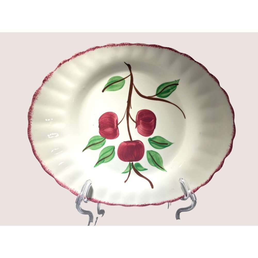 Hand Painted Blue Ridge Cherry Bounce Oval Platter Southern Potteries 11.5"